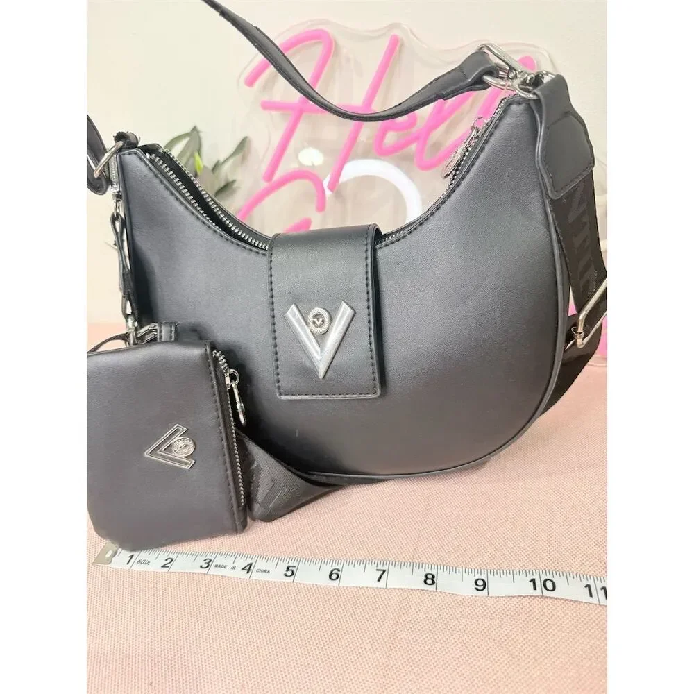 Valentino Orlandi Black Crescent Shoulder Bag w/ Coin Pouch Women's Medium